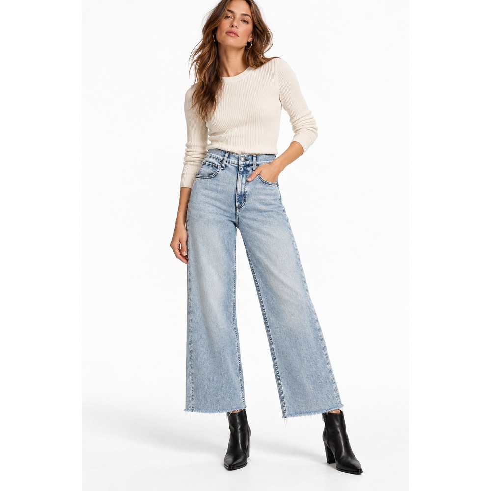 Rag & Bone Andi High Rise Ankle Wide Leg Jeans Beacon Blue 26